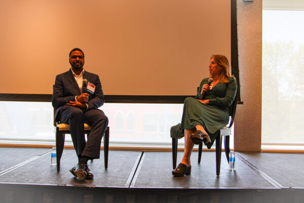 Hakim Weatherspoo, co-founder of Cornell startup Exostellar, and Krystyn Van Vliet, VP of Cornell Research & Innovation during Fireside Chat