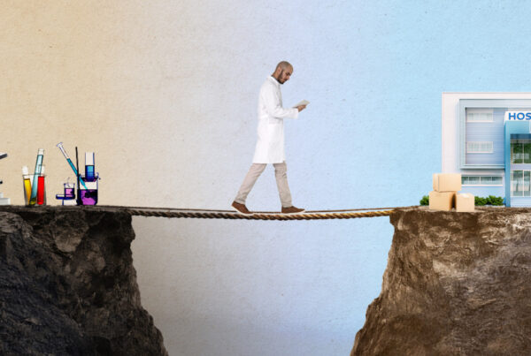 Man crossing the "valle of death" from the lab to real-world application.